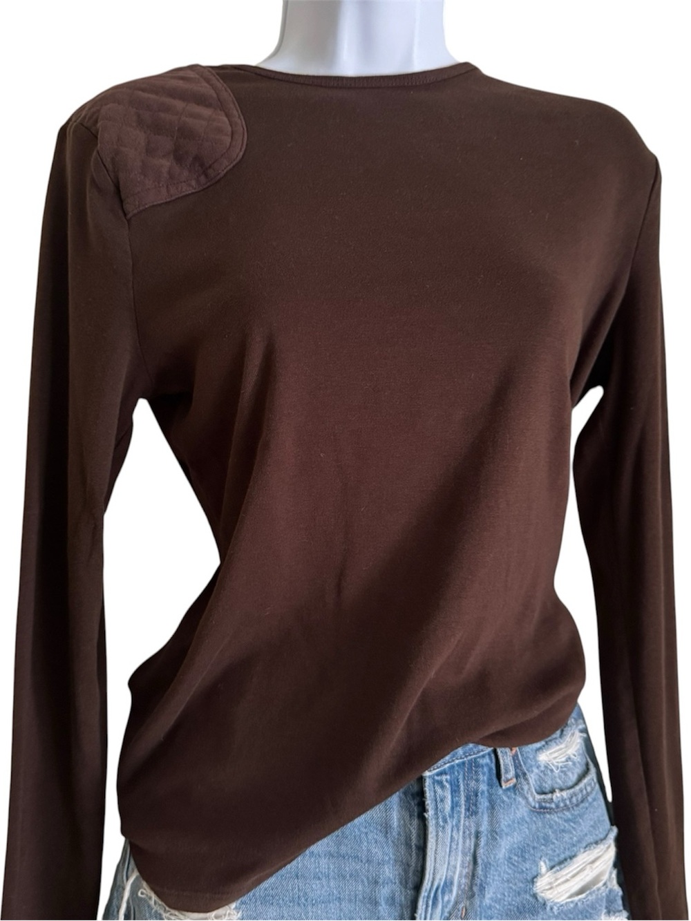 Ralph Lauren Brown Equestrian Quilted Patch Long Sleeve Top Medium M